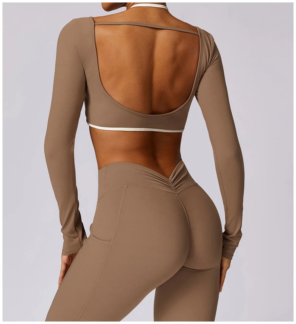 Conjunto de 2 Peças para Ginásio, Sem Costas, com Leggings de Corrida, Top de Fitness