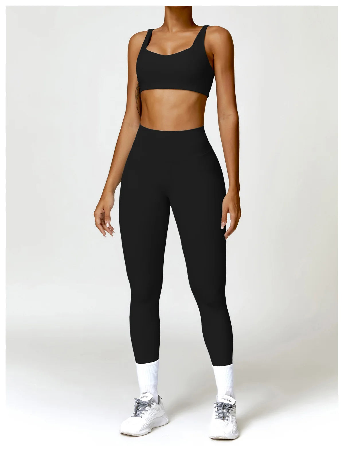 Fato de Treino  2 Peças com Leggings de Ginásio, Top Curto de Manga Comprida