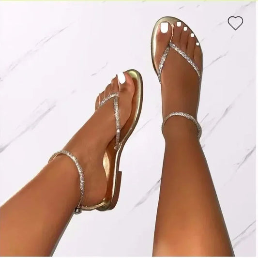 Sandálias Tipo Flip-Flop / Slides, Decoradas com Strass, Antiderrapantes
