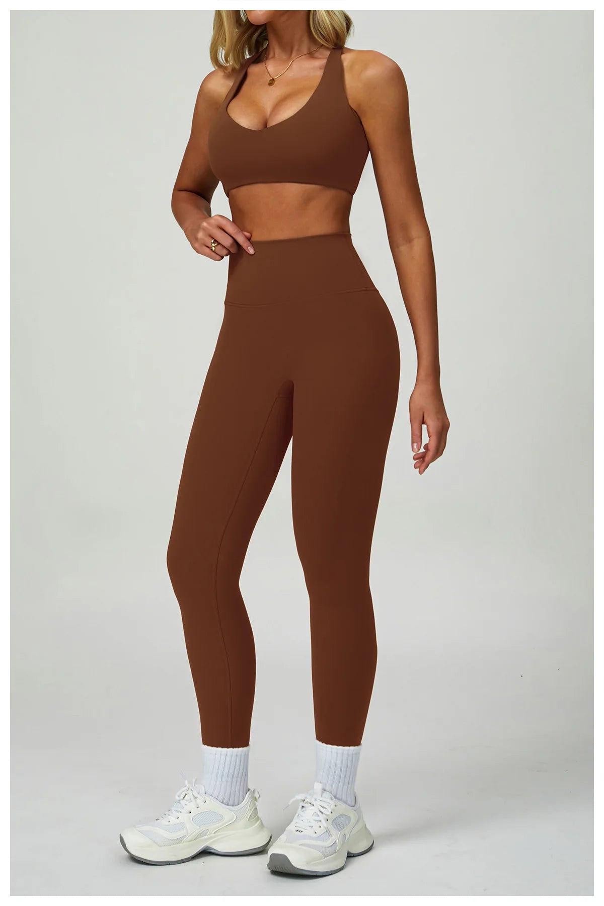 Conjunto de Yoga 2-3 Peças  — Leggings ou Calções de Cintura Alta