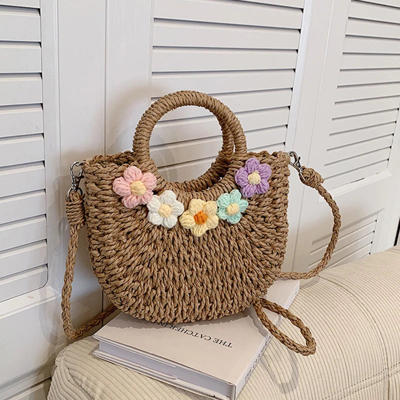 Bolsas de Palha Femininos Verão Feito à Mão Bolsa de Vime