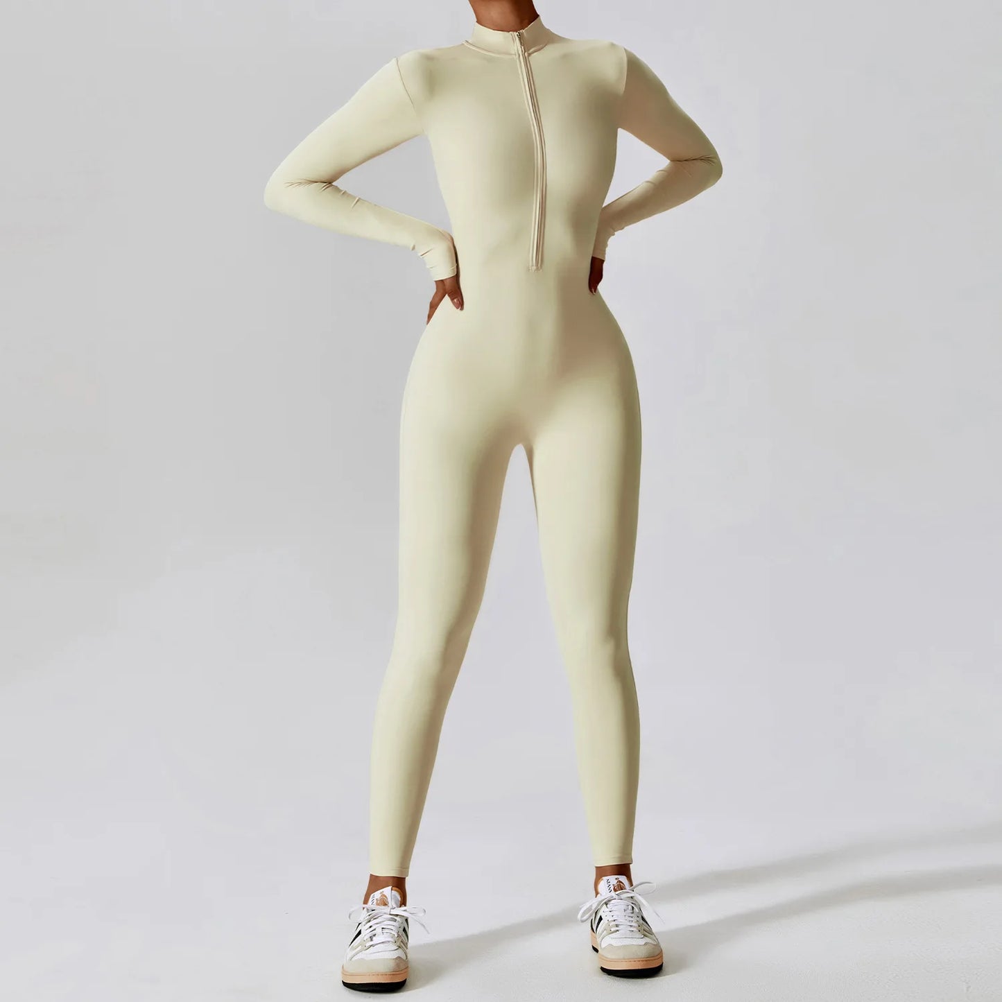Macacão de Yoga Comprido Desportivo  com Fecho, Elástico, Manga Comprida