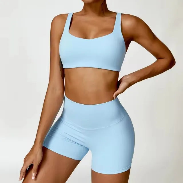 Fato de Treino  2 Peças com Leggings de Ginásio, Top Curto de Manga Comprida