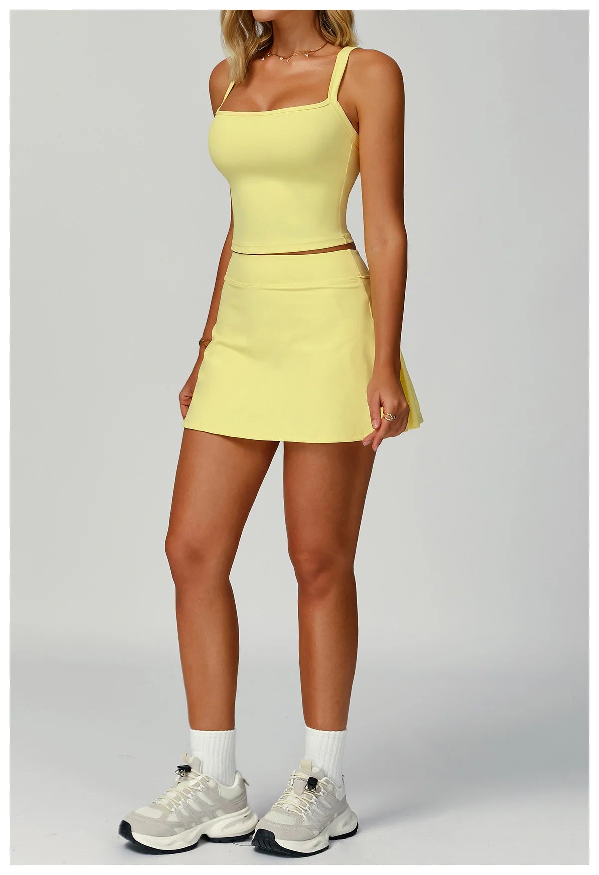 Conjunto de Yoga de 2 Peças com Saia-Shorts de Cintura Alta, para Ginásio