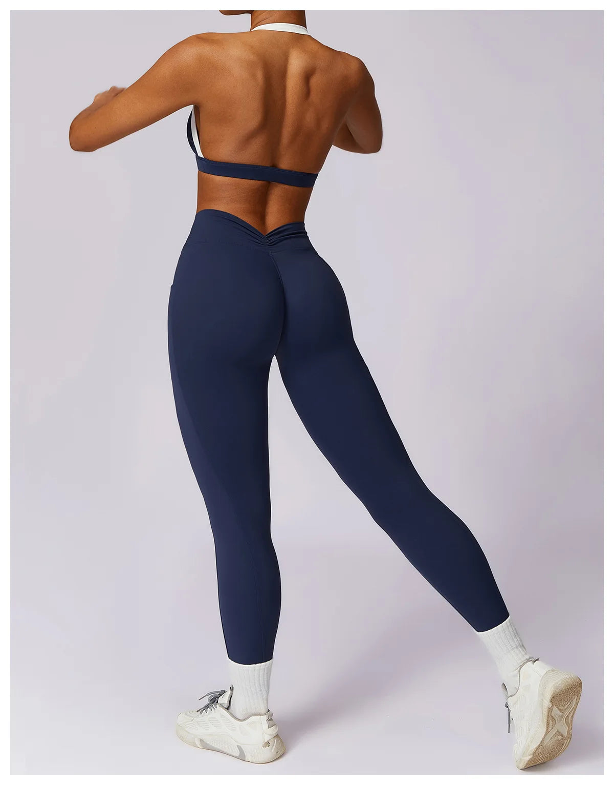 Conjunto de 2 Peças para Ginásio, Sem Costas, com Leggings de Corrida, Top de Fitness