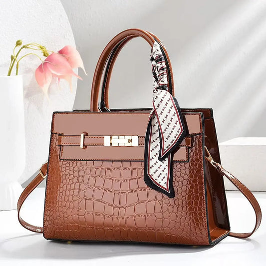 Mala de Mão com Padrão Crocodilo, Estilo Moderno e Elegante