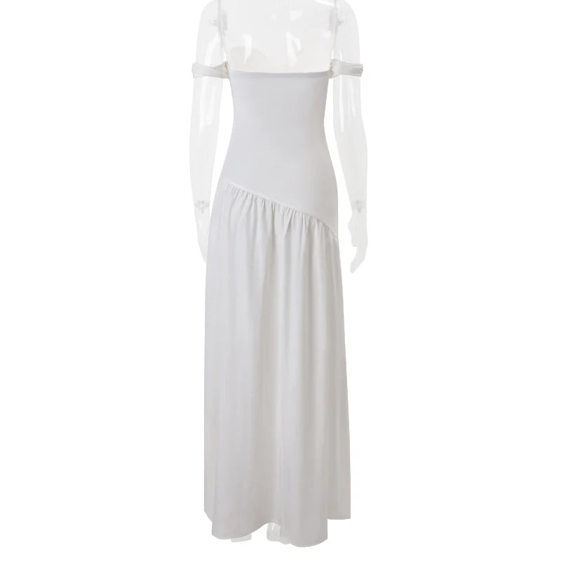 Vestido Sem Alças, Ombros à Mostra , Cintura Subida, Comprido