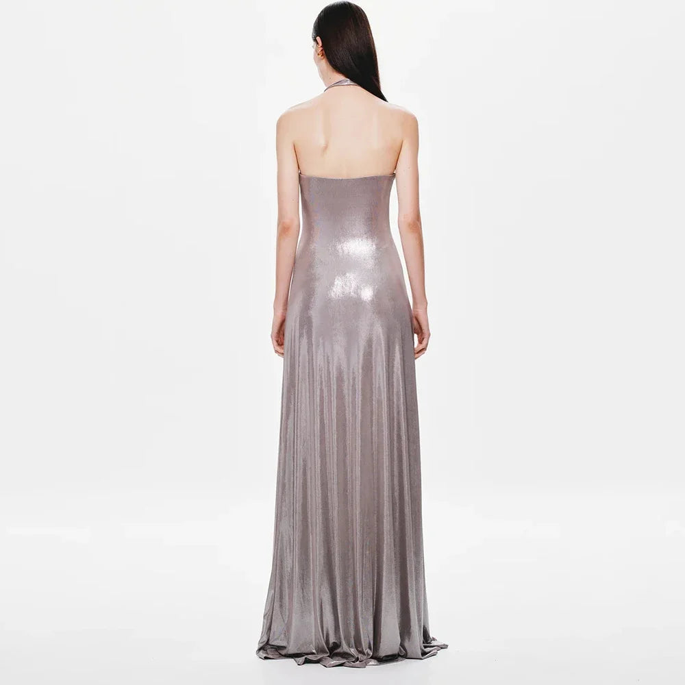 Vestido Longo Elegante e Sexy, Decote Profundo em V