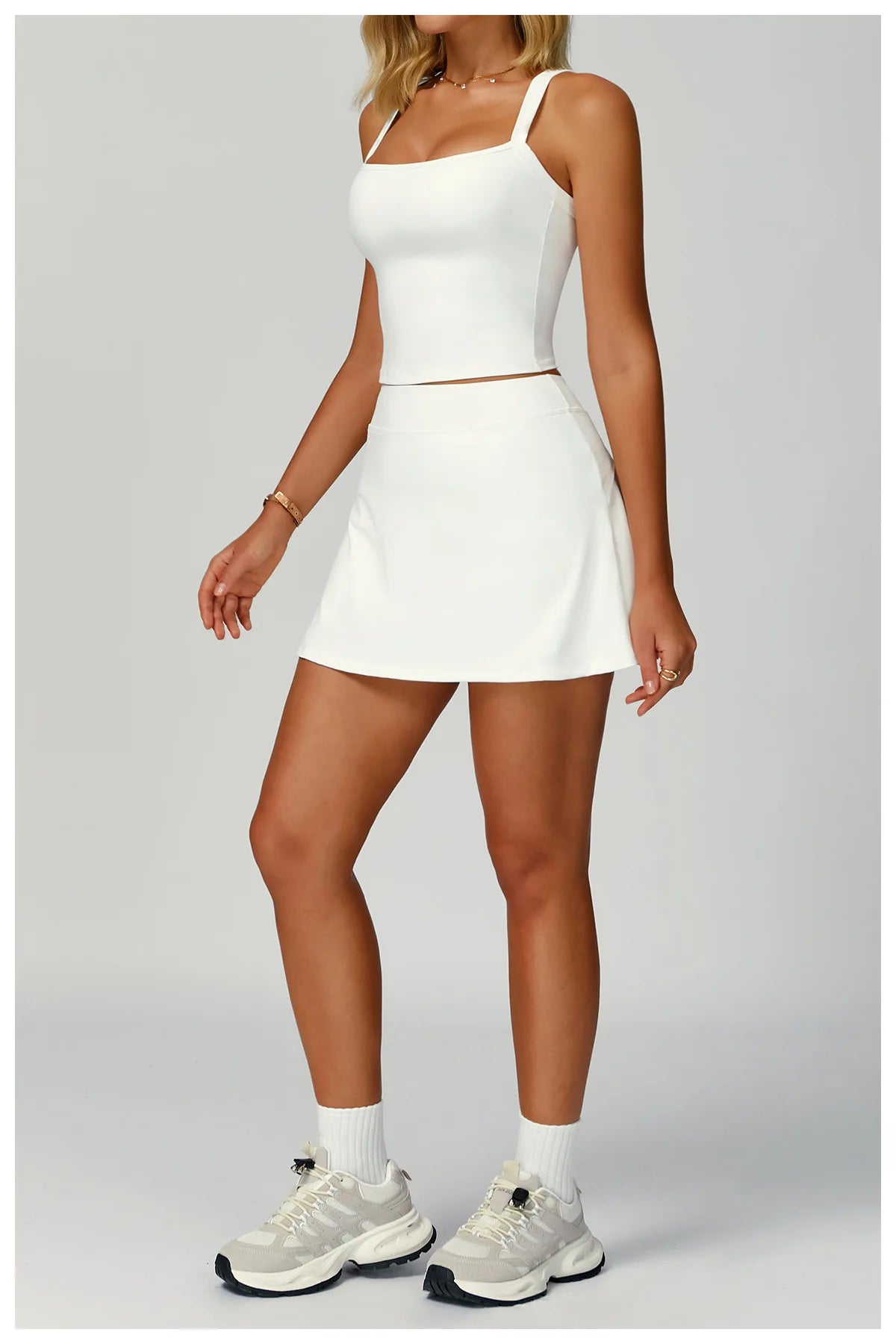 Conjunto de Yoga de 2 Peças com Saia-Shorts de Cintura Alta, para Ginásio