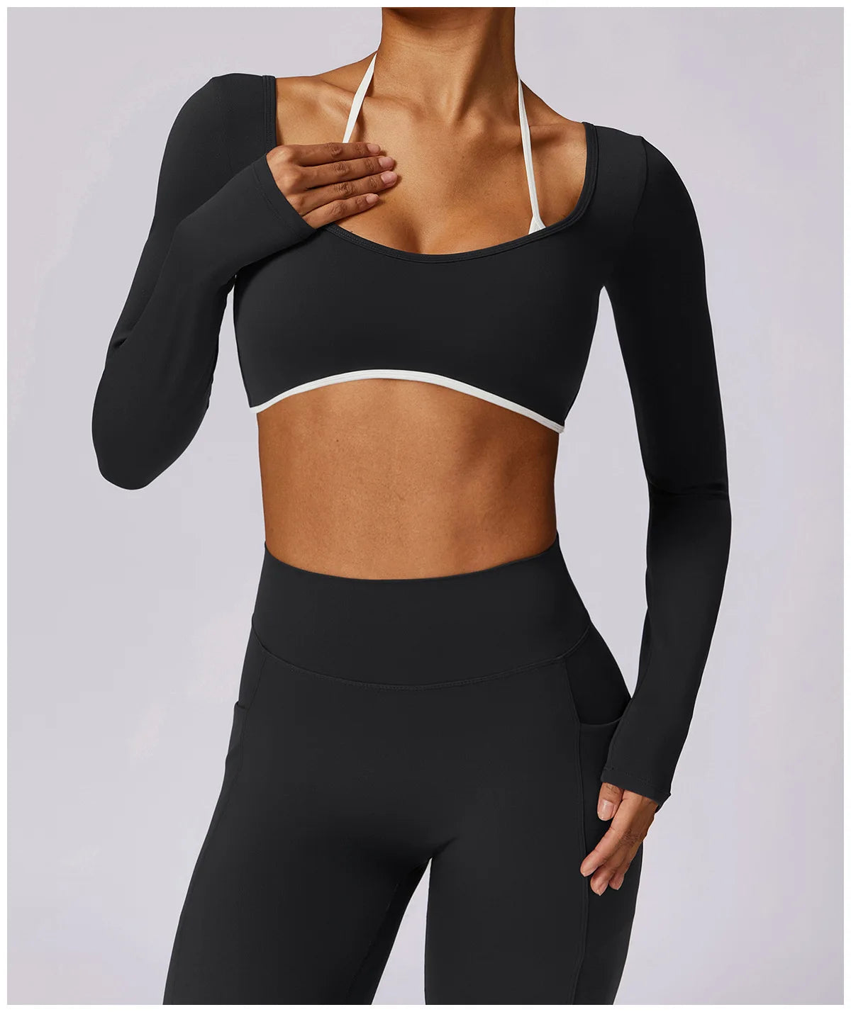 Conjunto de 2 Peças para Ginásio, Sem Costas, com Leggings de Corrida, Top de Fitness