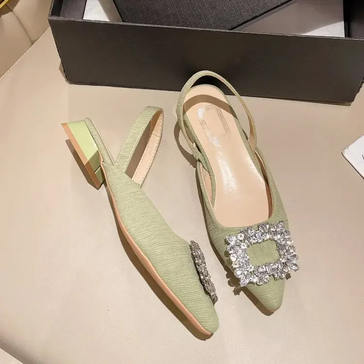Sandálias de Salto Bloco, com Strass, Bico Médio e Fechado