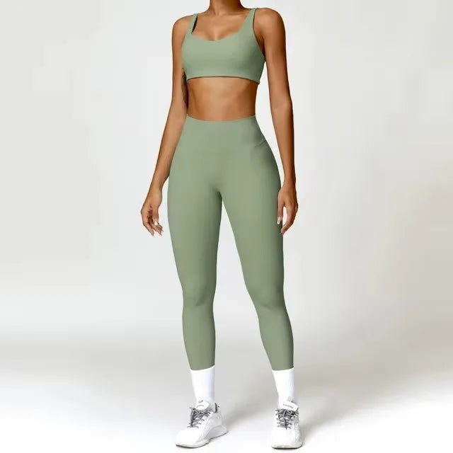 Fato de Treino  2 Peças com Leggings de Ginásio, Top Curto de Manga Comprida