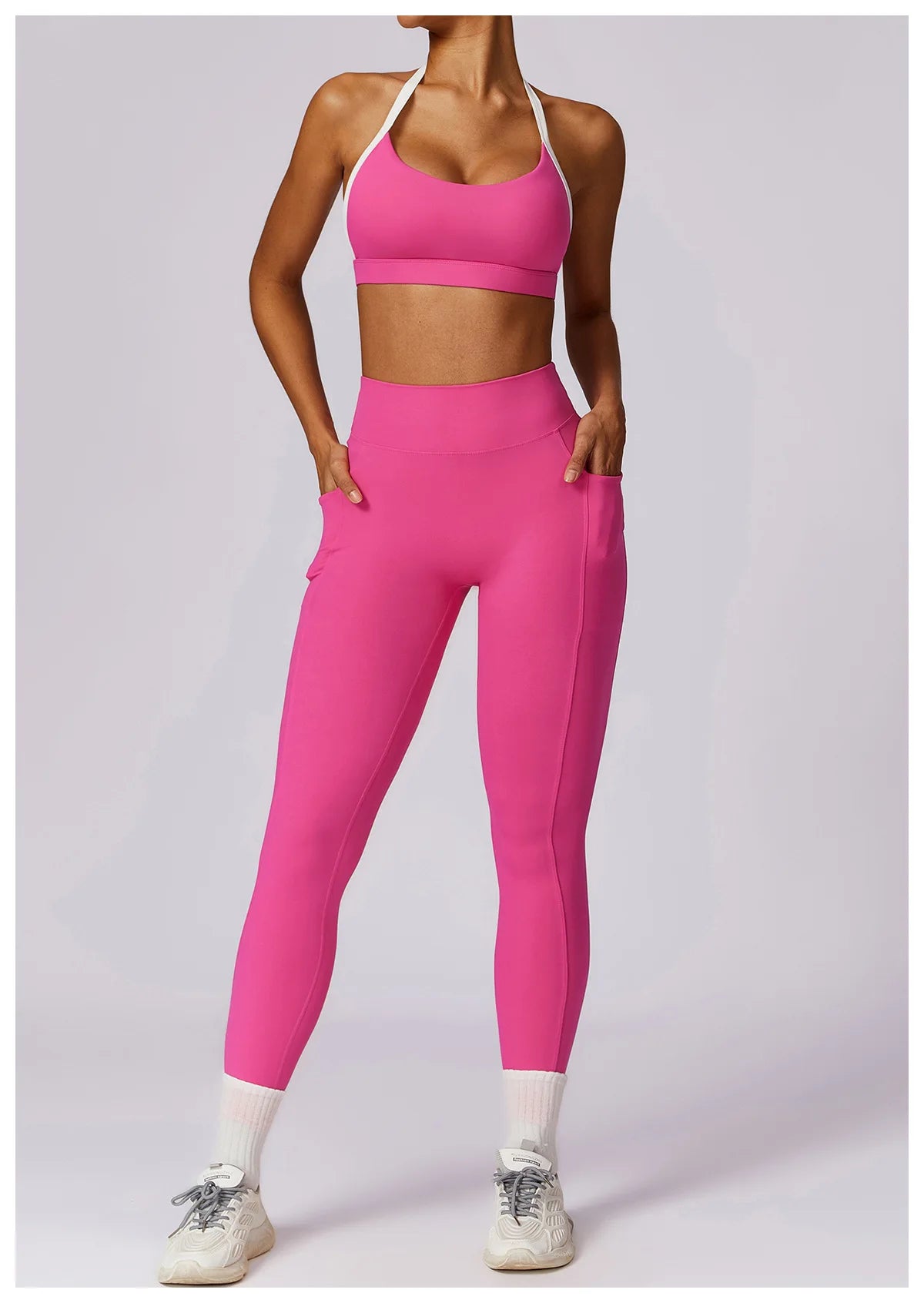 Conjunto de 2 Peças para Ginásio, Sem Costas, com Leggings de Corrida, Top de Fitness