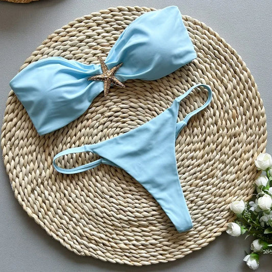 Conjunto de biquíni 2 peças sem alças com estrela do mar