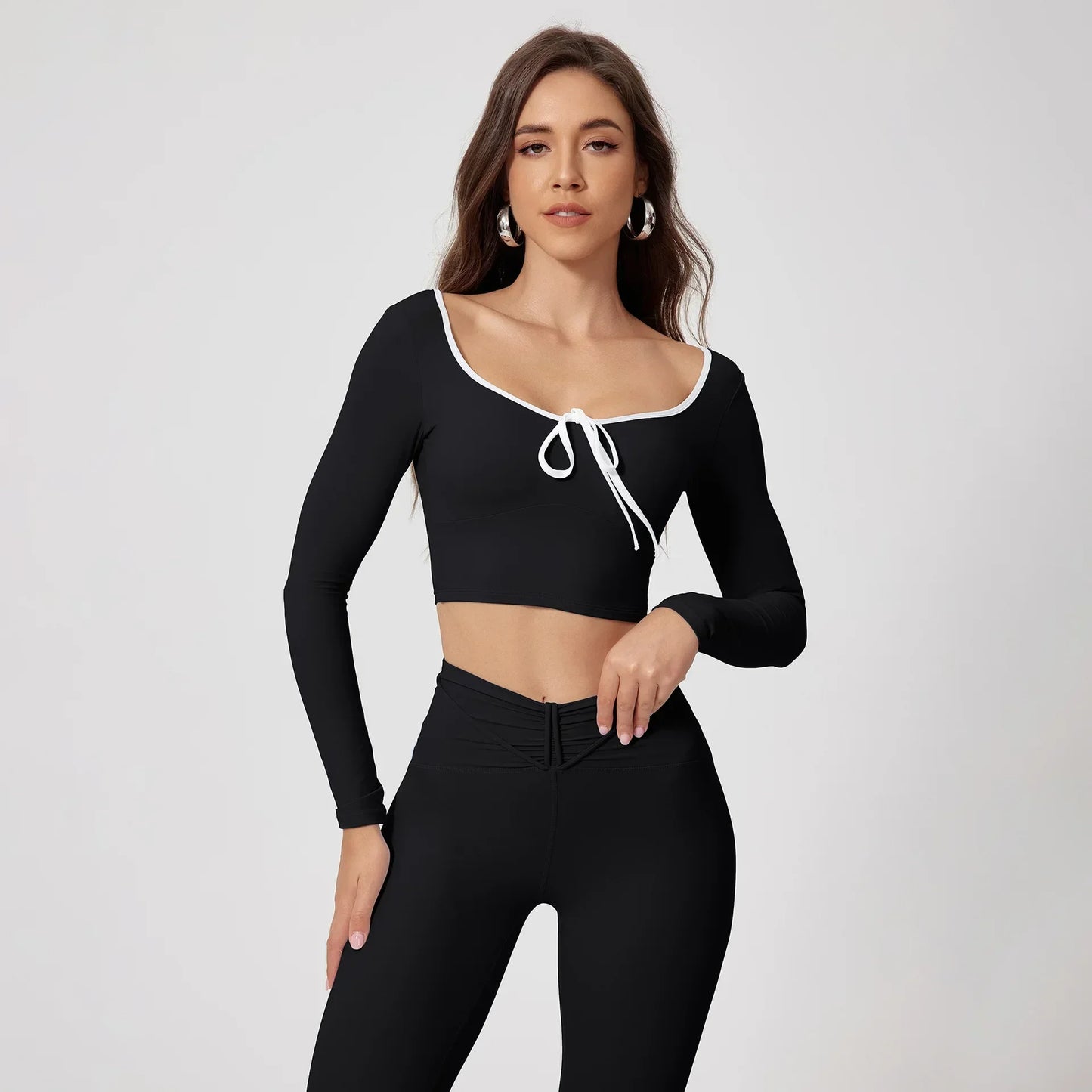 Conjunto de Yoga Sem Costuras Desportivo Calça e Blusa de Manga