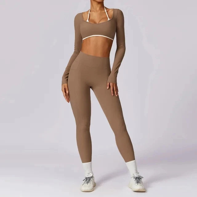Conjunto de 2 Peças para Ginásio, Sem Costas, com Leggings de Corrida, Top de Fitness