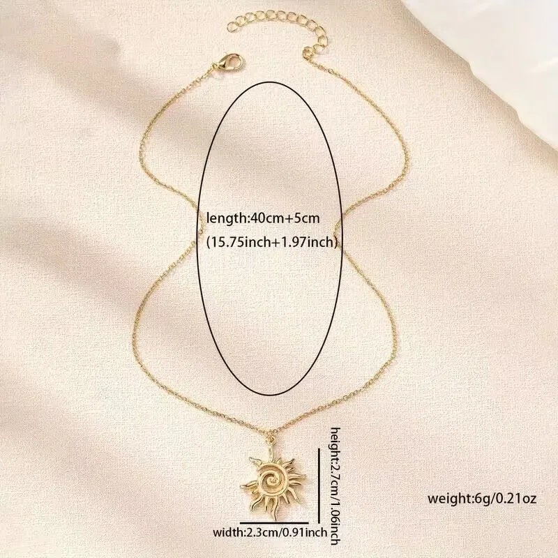 Colar Vintage Feminino com Pingente de Sol