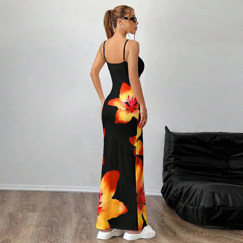Vestidos compridos sexy com alças e justo Floral