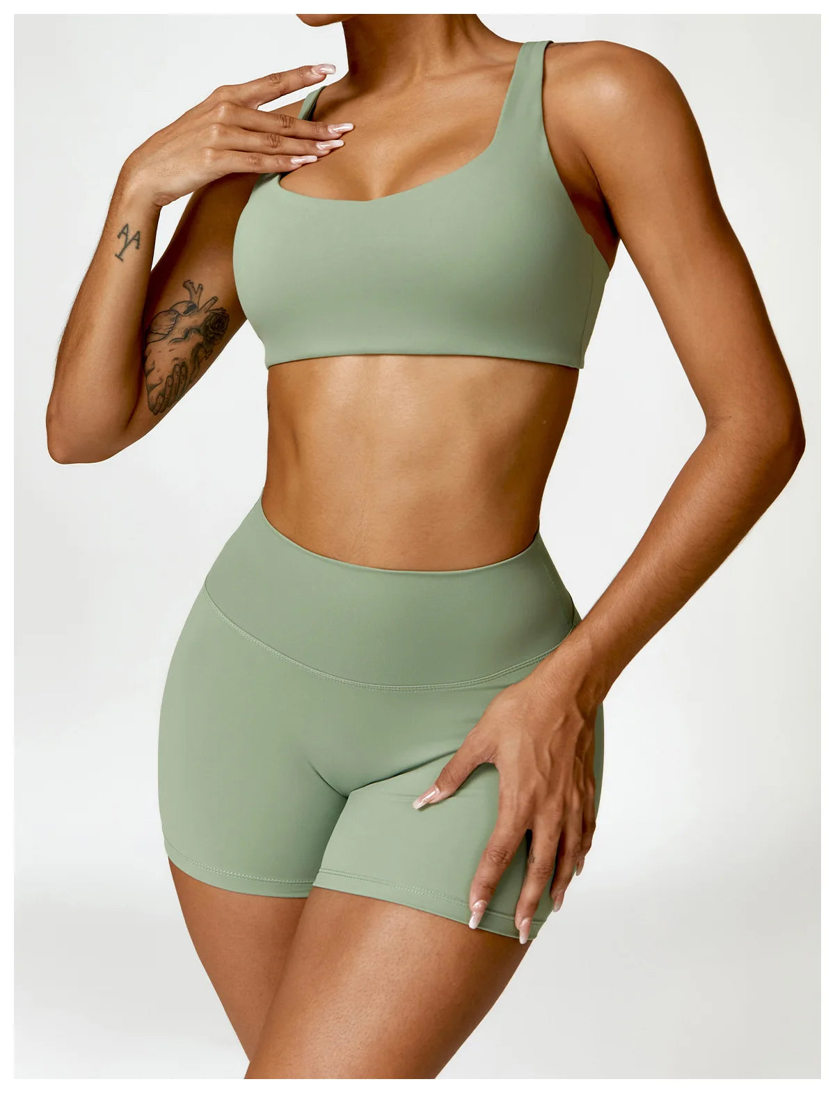 Fato de Treino  2 Peças com Leggings de Ginásio, Top Curto de Manga Comprida