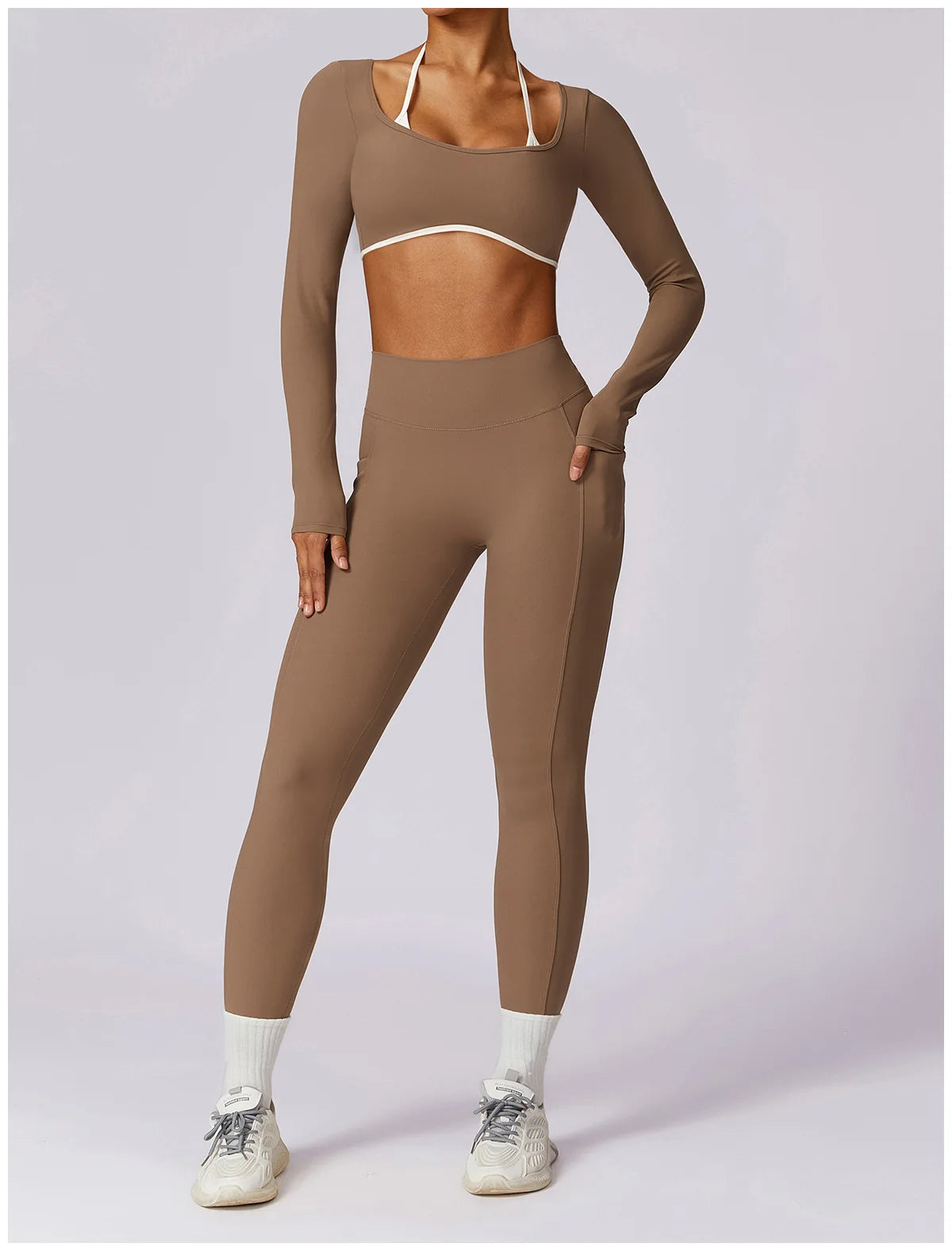 Conjunto de 2 Peças para Ginásio, Sem Costas, com Leggings de Corrida, Top de Fitness