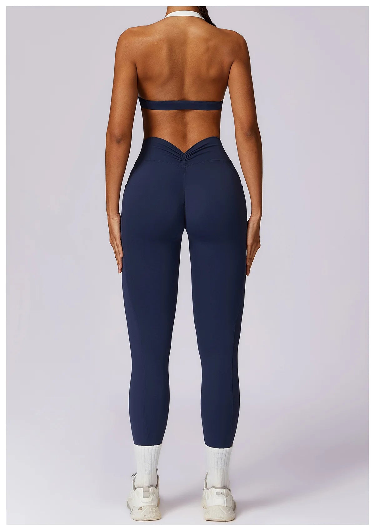 Conjunto de 2 Peças para Ginásio, Sem Costas, com Leggings de Corrida, Top de Fitness