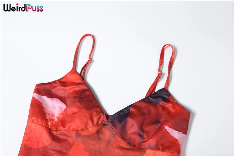 Conjunto de 2 Peças Florido, Estilo Praia, Elegante, Top com Decote em V + Saia Maxi