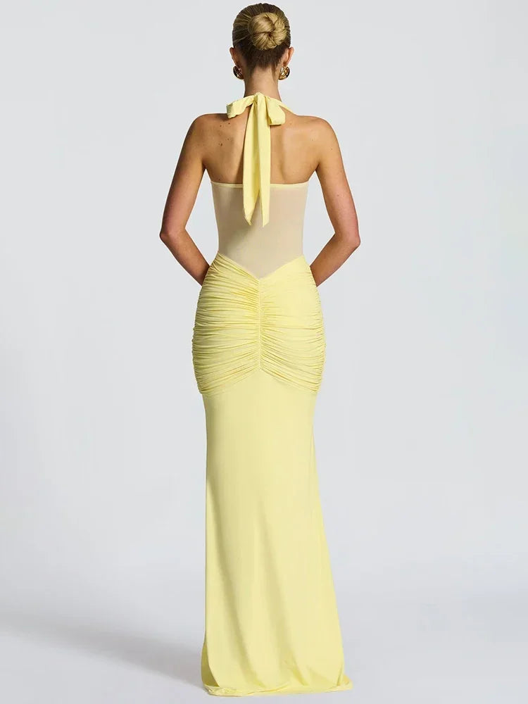Vestido Sexy, Longo, Estilo Halter, Sem Costas, Justo ao Corpo
