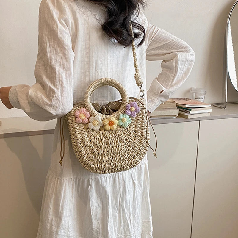 Bolsas de Palha Femininos Verão Feito à Mão Bolsa de Vime