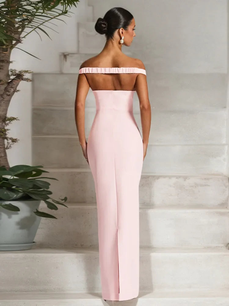 Vestido Justo Longo, Elegante, Ombros Descobertos, Sem Costas, Elegante