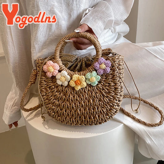 Bolsas de Palha Femininos Verão Feito à Mão Bolsa de Vime