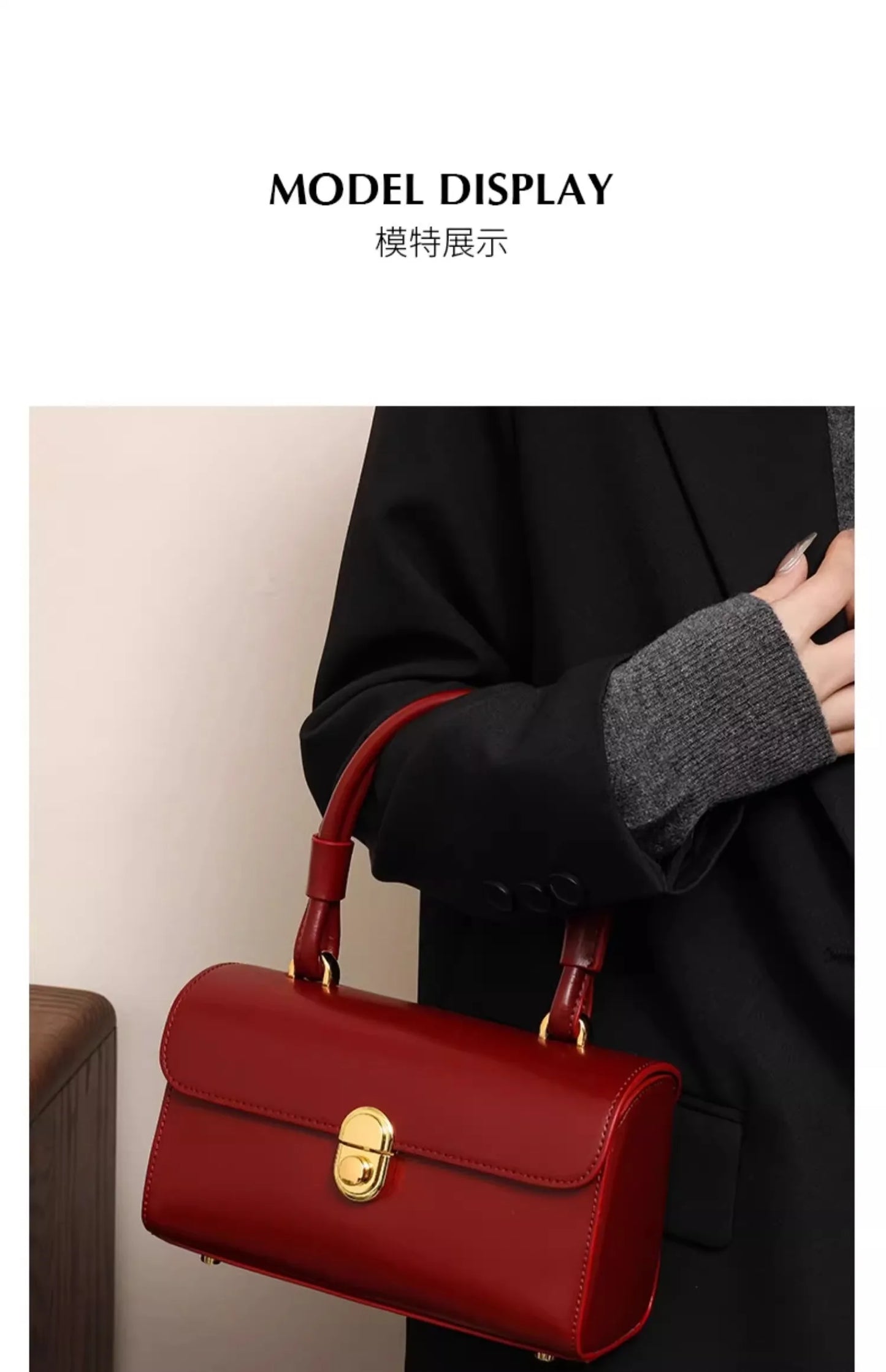 Mala Vermelha de Ombro, Estilo Coreano, Elegante e Retrô