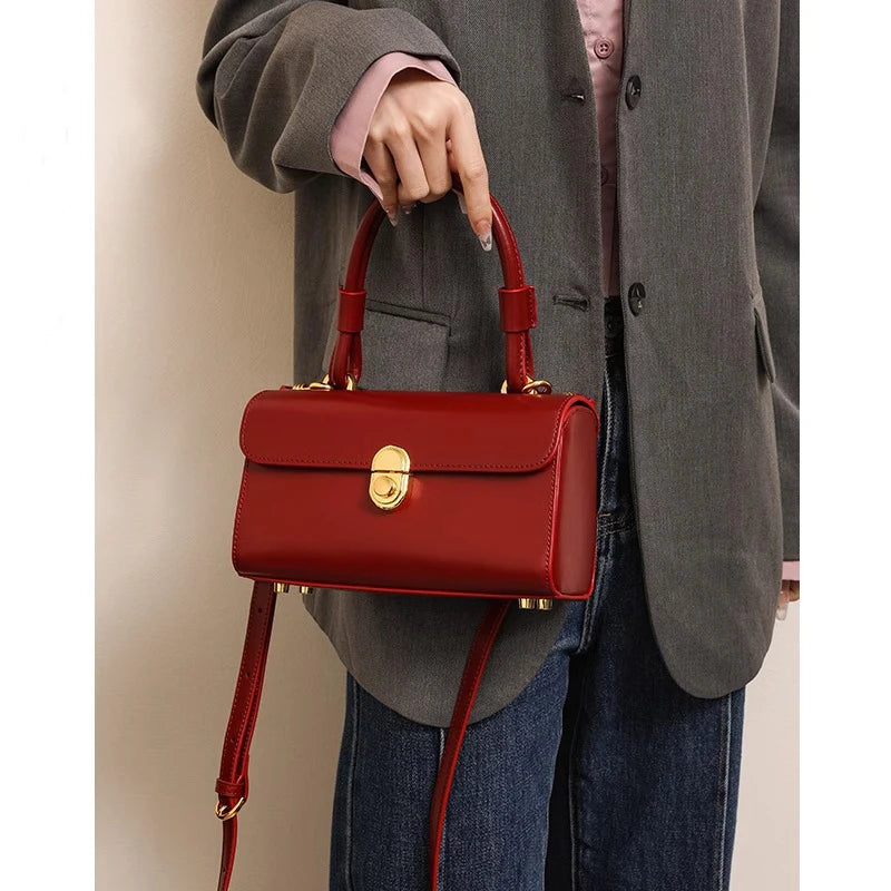 Mala Vermelha de Ombro, Estilo Coreano, Elegante e Retrô