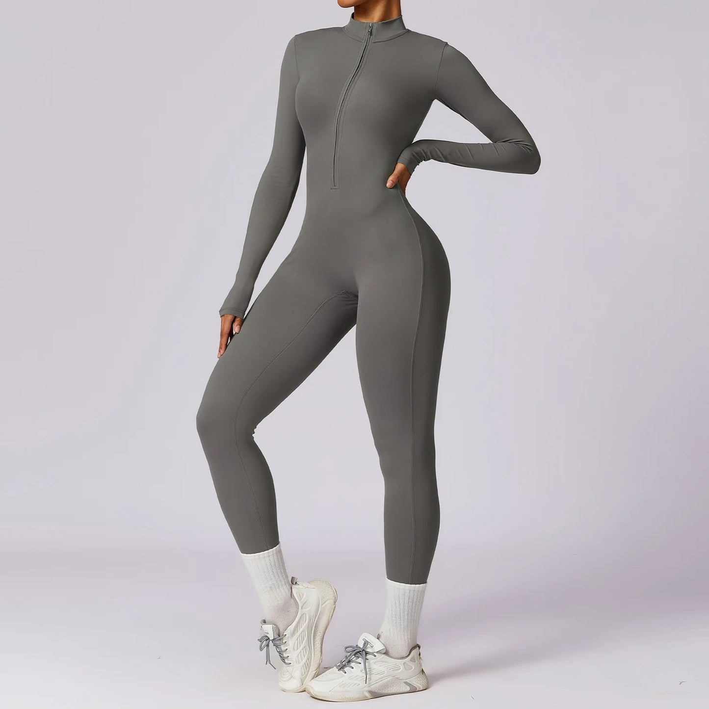 Macacão de Yoga Comprido Desportivo  com Fecho, Elástico, Manga Comprida