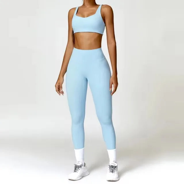 Fato de Treino  2 Peças com Leggings de Ginásio, Top Curto de Manga Comprida