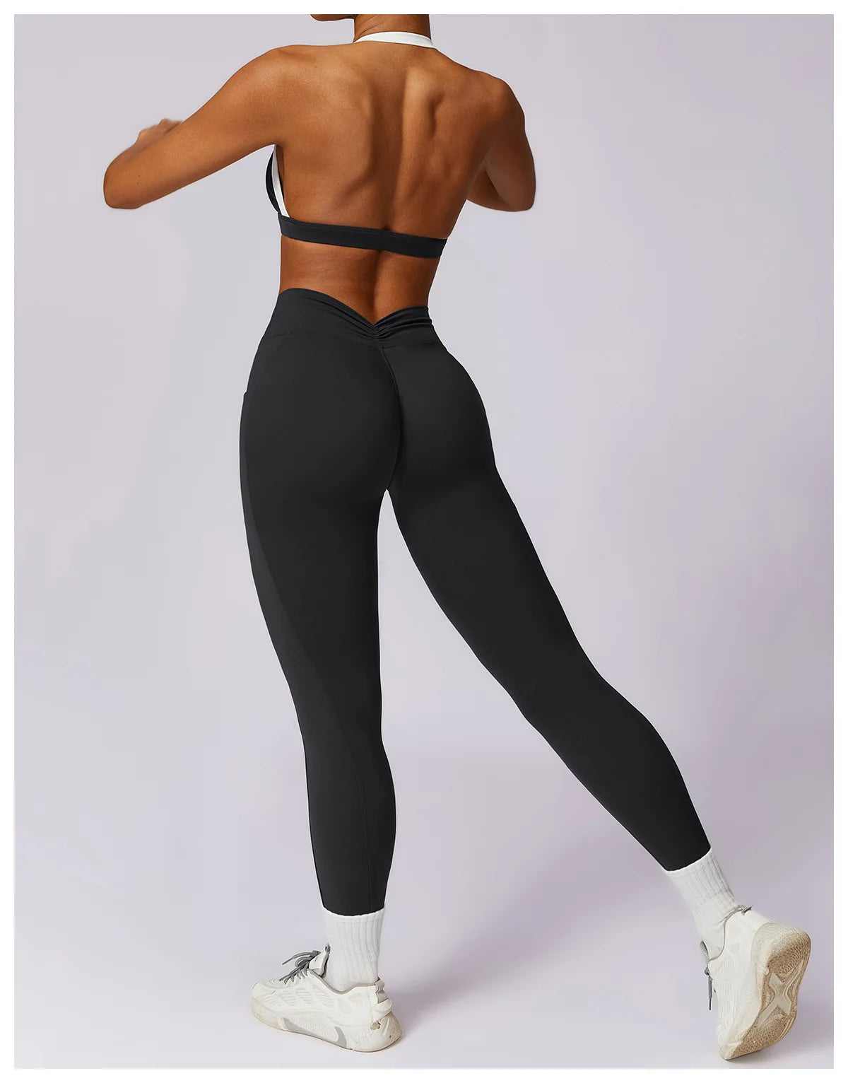 Conjunto de 2 Peças para Ginásio, Sem Costas, com Leggings de Corrida, Top de Fitness