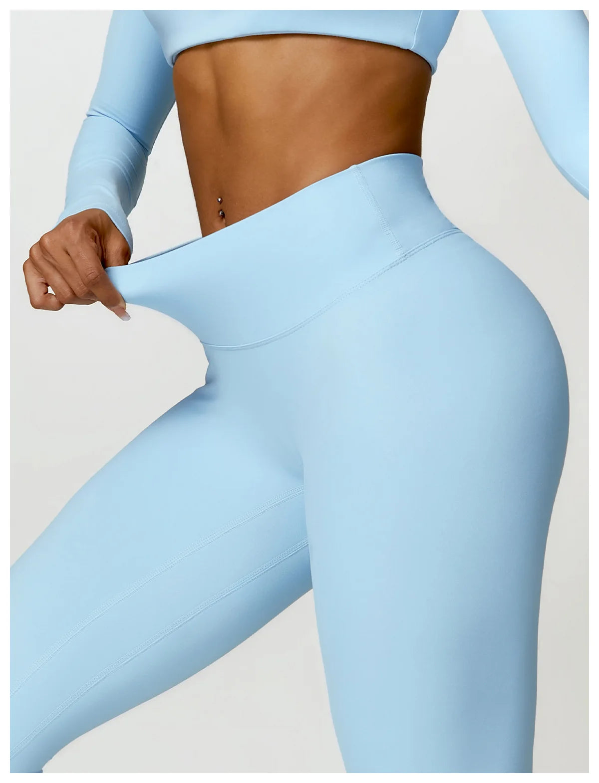 Fato de Treino  2 Peças com Leggings de Ginásio, Top Curto de Manga Comprida