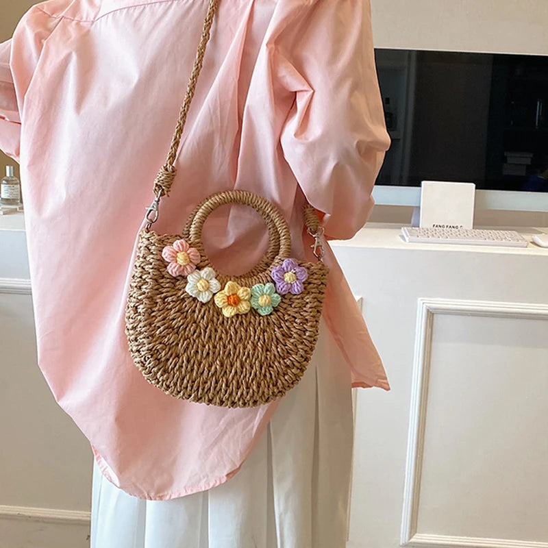 Bolsas de Palha Femininos Verão Feito à Mão Bolsa de Vime
