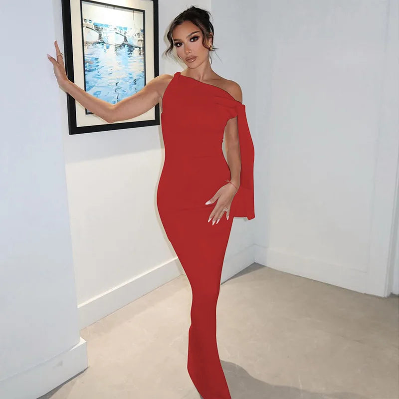 Vestido Longo e Justo, com Decote Redondo, Sem Mangas, Sexy e Elegante