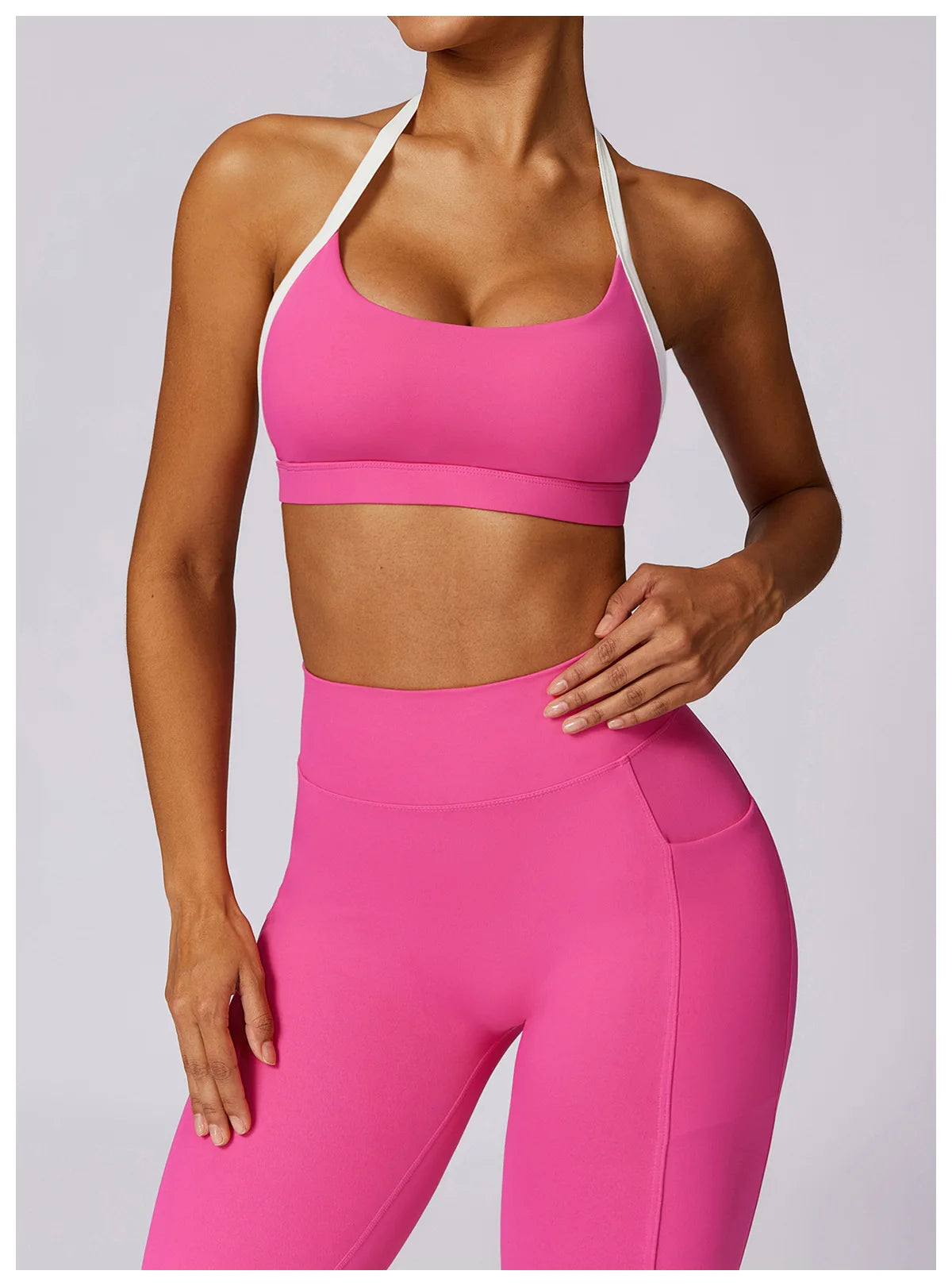 Conjunto de 2 Peças para Ginásio, Sem Costas, com Leggings de Corrida, Top de Fitness