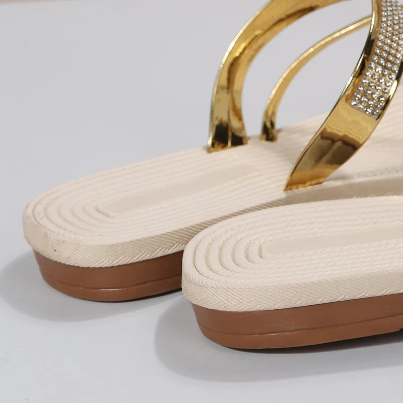 Chinelos , com Flor de Strass, Planos, Tipo “Clip Toe”, Confortáveis