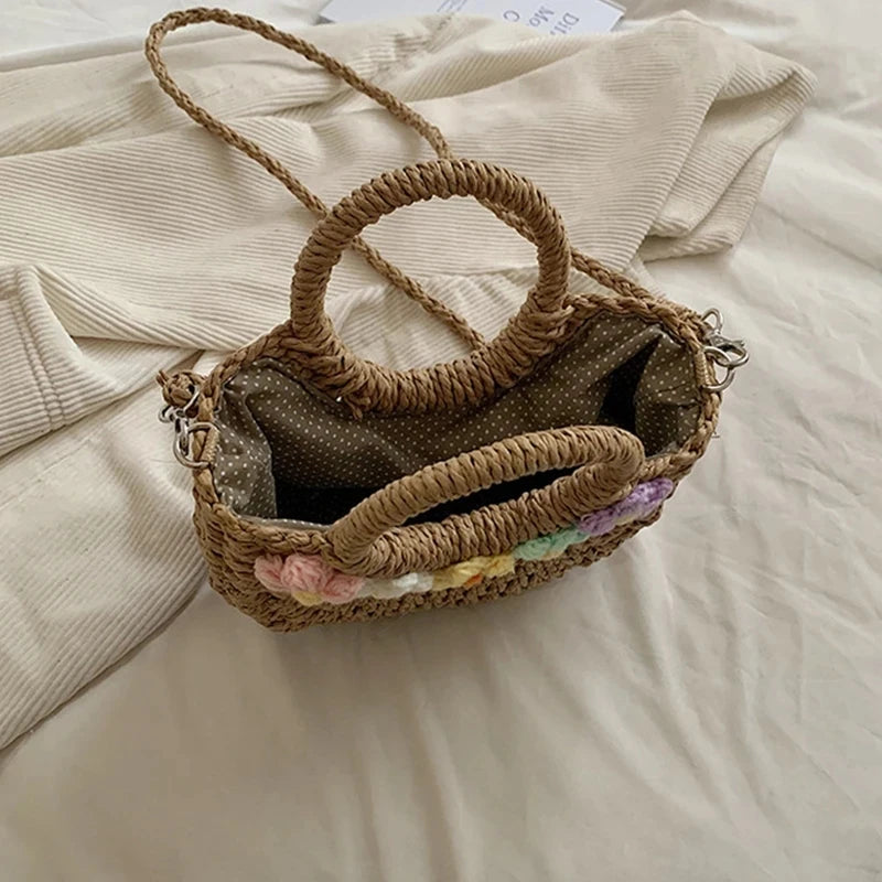 Bolsas de Palha Femininos Verão Feito à Mão Bolsa de Vime