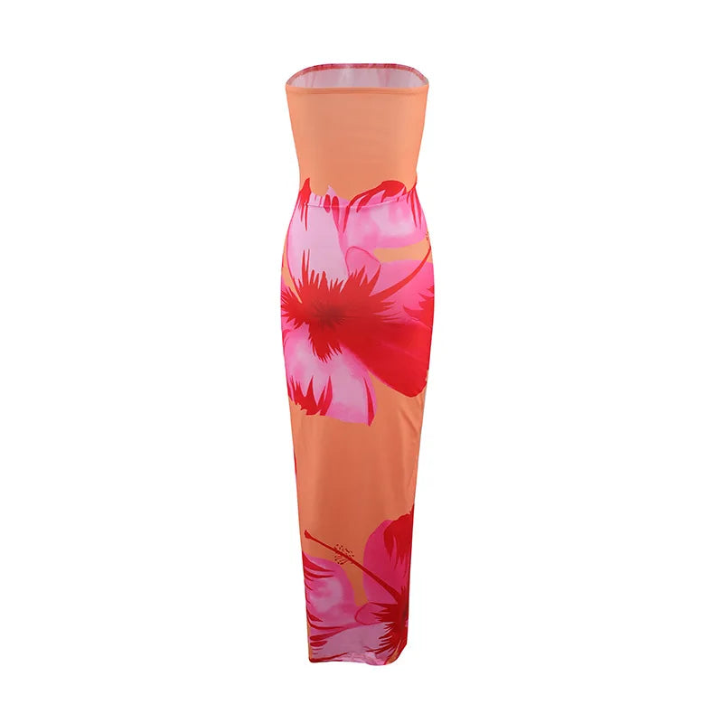 Vestido Comprido Elegante e Sexy, Sem Alças, Estilo Justo