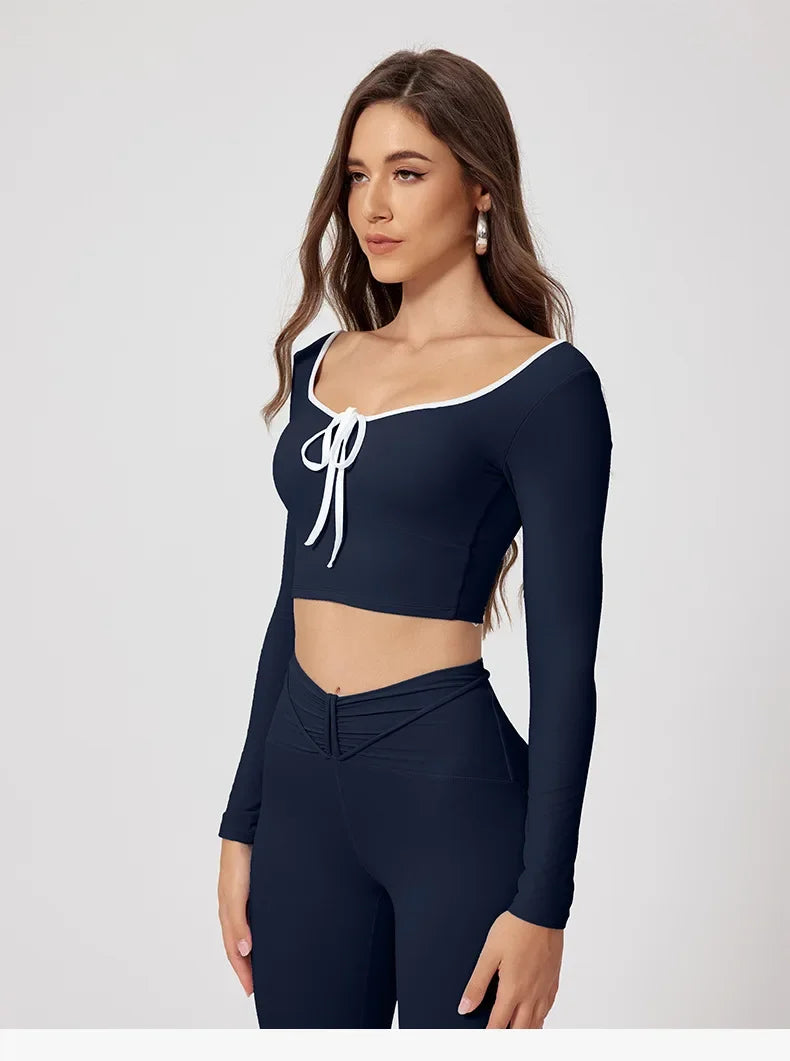 Conjunto de Yoga Sem Costuras Desportivo Calça e Blusa de Manga