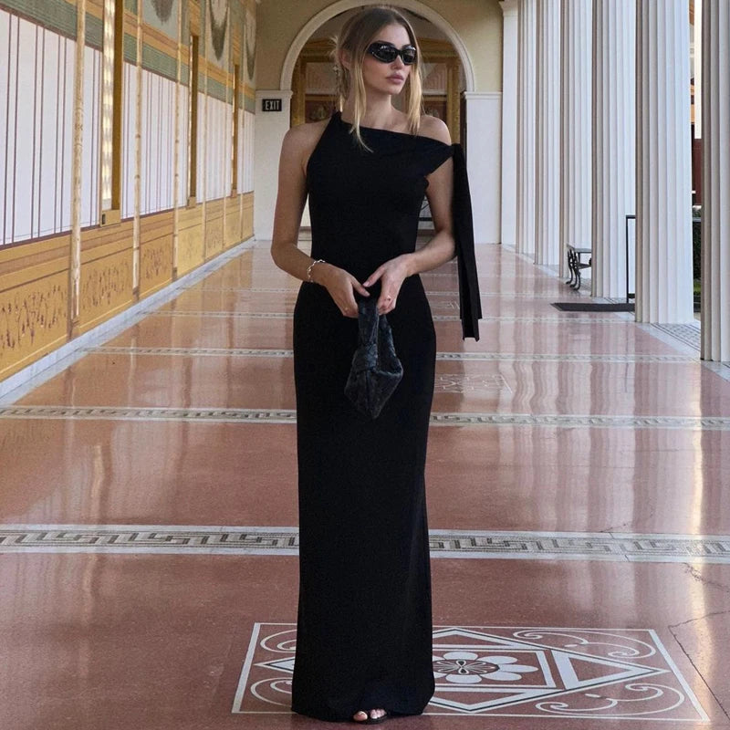Vestido Longo e Justo, com Decote Redondo, Sem Mangas, Sexy e Elegante