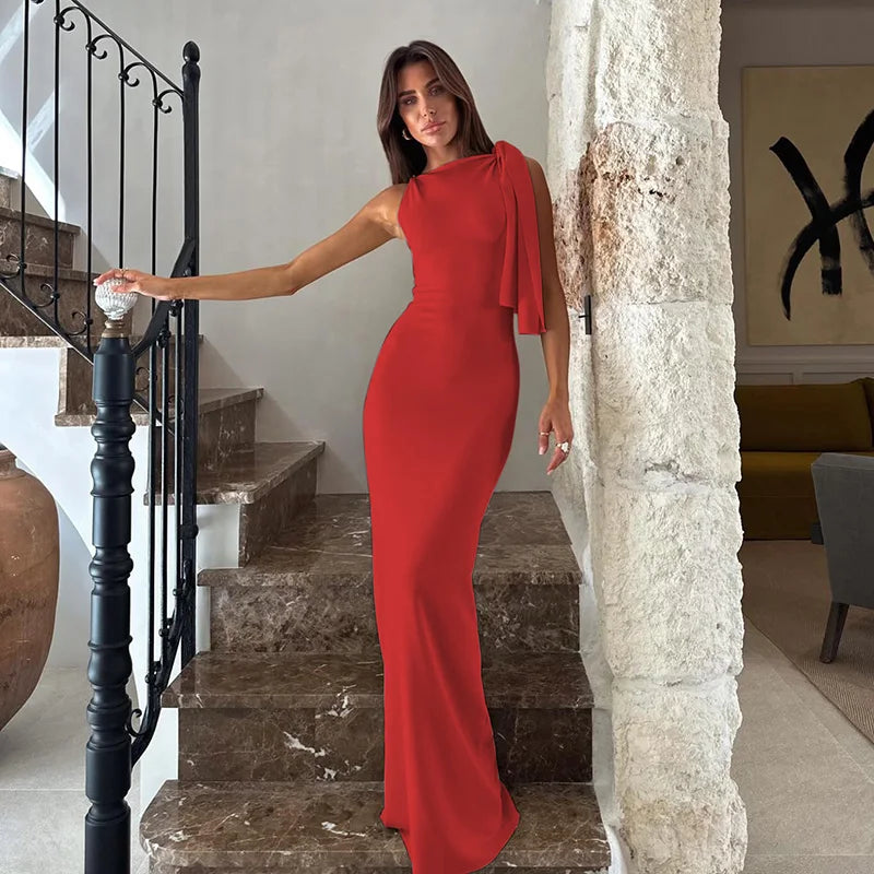 Vestido Longo e Justo, com Decote Redondo, Sem Mangas, Sexy e Elegante
