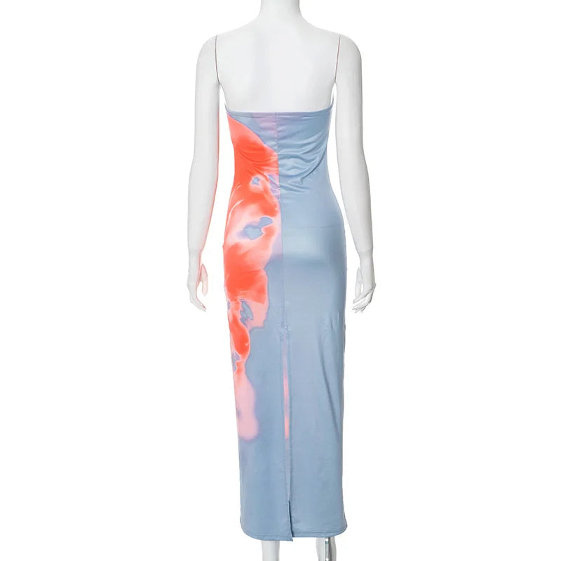 Vestido comprido justo sexy com Linda Estampa Floral