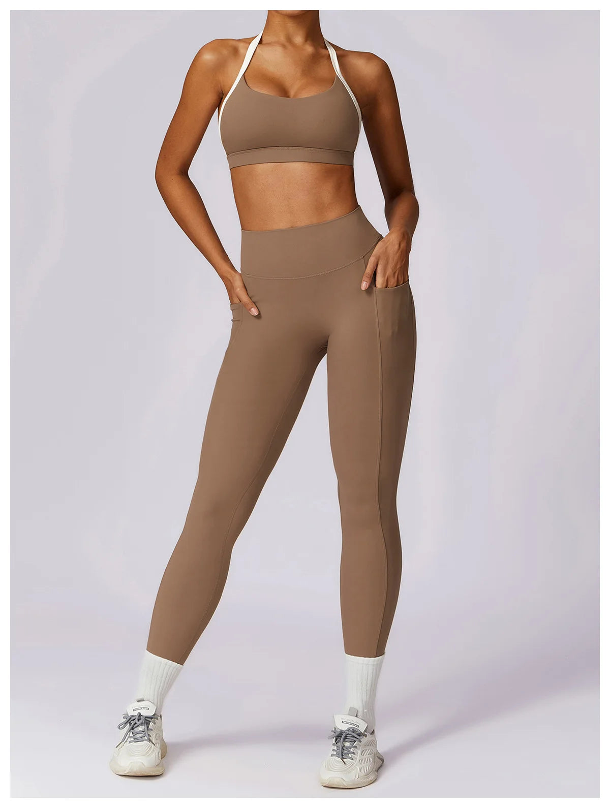 Conjunto de 2 Peças para Ginásio, Sem Costas, com Leggings de Corrida, Top de Fitness