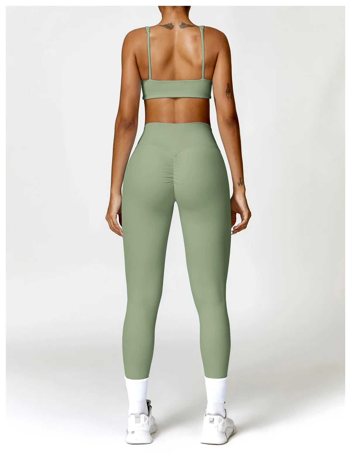 Fato de Treino  2 Peças com Leggings de Ginásio, Top Curto de Manga Comprida