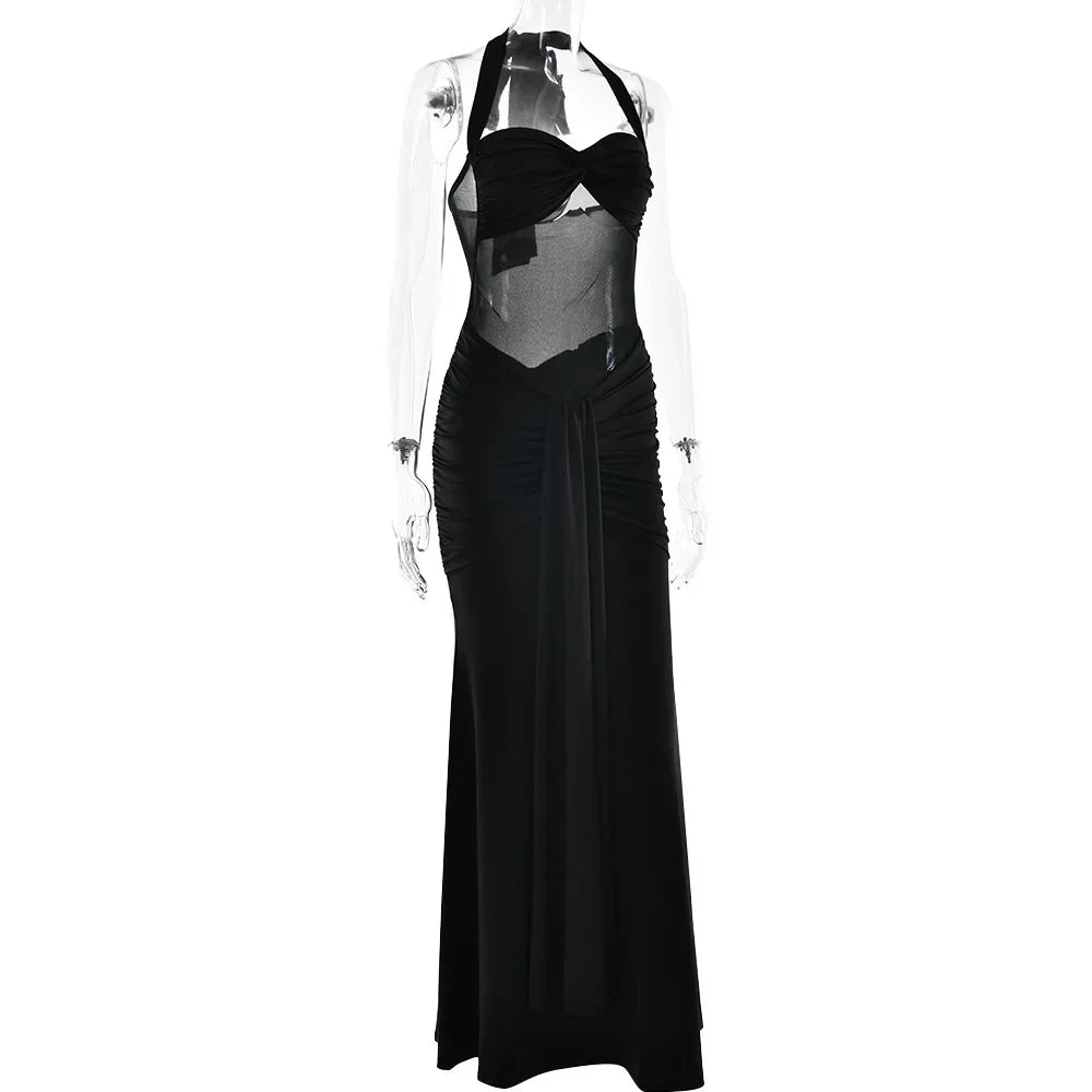 Vestido Sexy, Longo, Estilo Halter, Sem Costas, Justo ao Corpo