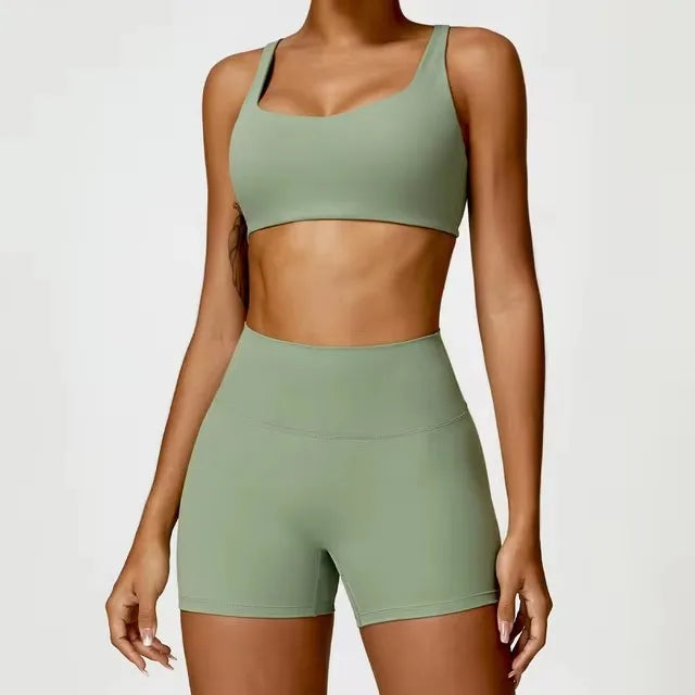 Fato de Treino  2 Peças com Leggings de Ginásio, Top Curto de Manga Comprida
